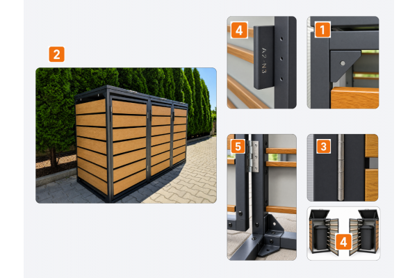ZABUDOWA ŚMIETNIKOWA 3x240L kolor DREWNO